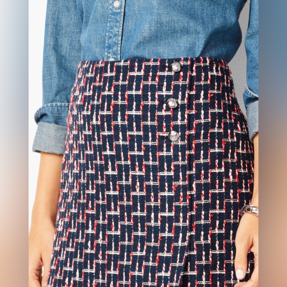 NWT Talbots Pencil Skirt Tweed Navy Red Women’s 10P